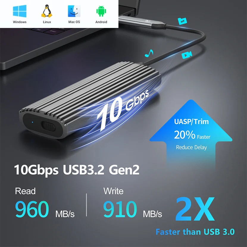 فيكسيرو M.2 PCIe NVMe SSD الضميمة NGFF SATA HD الخارجية نوع C إلى USB صندوق تخزين القرص الصلب M2 غطاء معدني لأجهزة الكمبيوتر المحمول