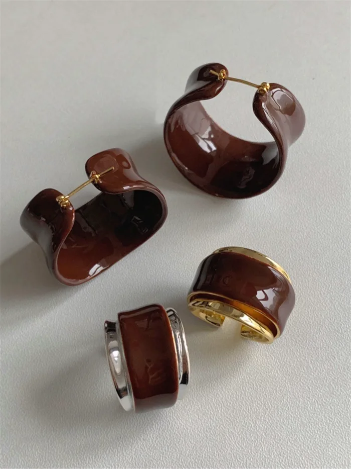 

Brass Chocolate Color Layered Rings Women Jewelry Punk Designer Club Cocktail Party Boho Japan Korean