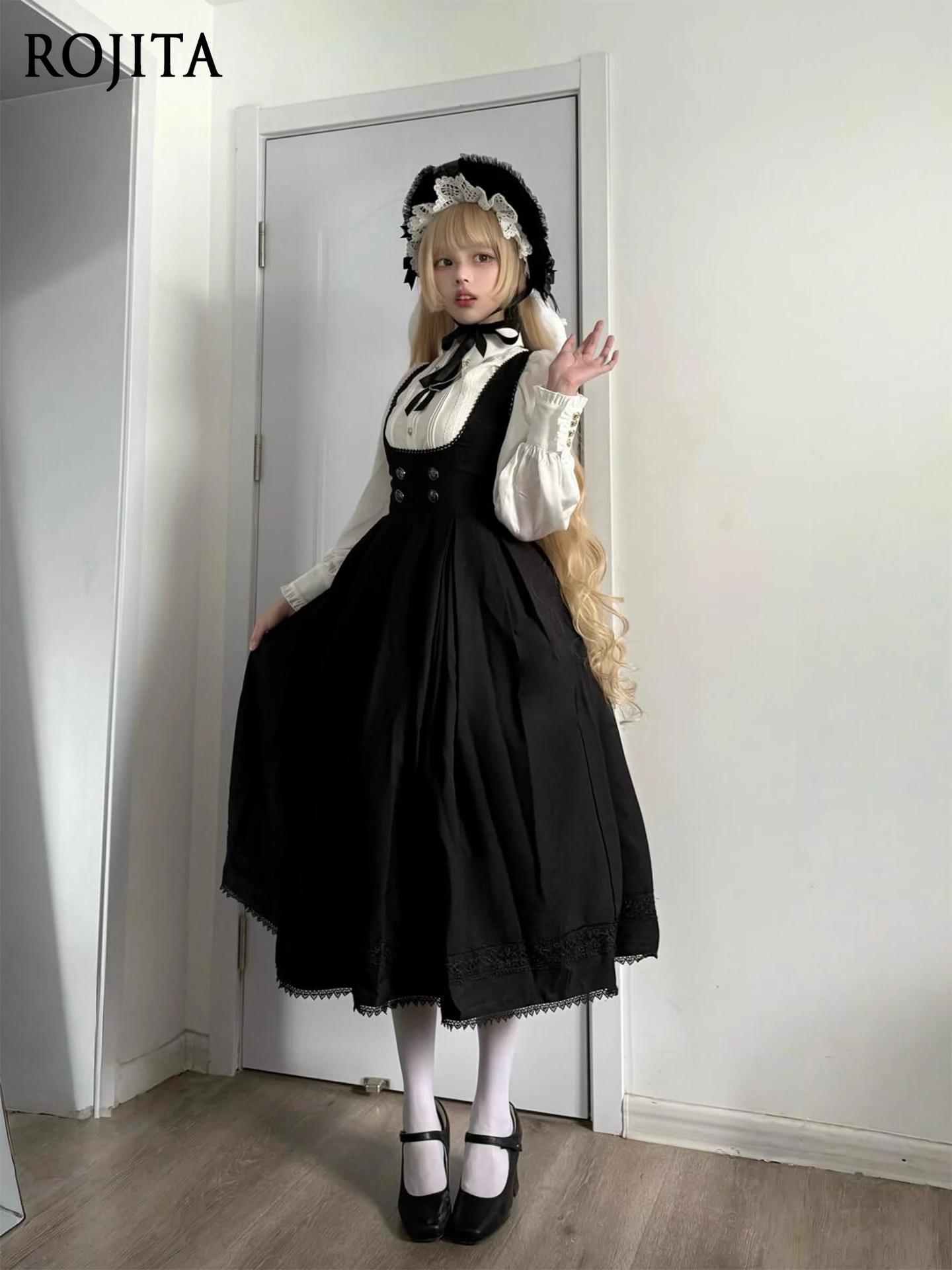 

2025 Autumn New Solid Color CLA Series Elegant Style Strap Dress + Vintage Heavy Craft White Shirt Set Two-Piece Sets Women