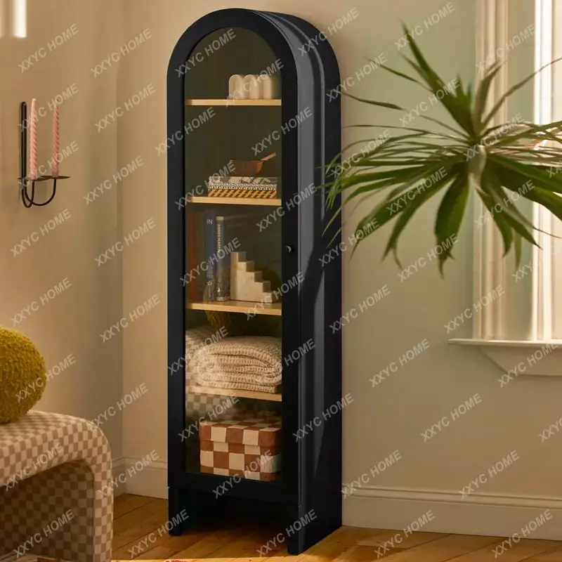 X-S Solid Wood Double-door Bookcase Dining Side Cabinet Villa Model Room Glass Door Curved Display HG