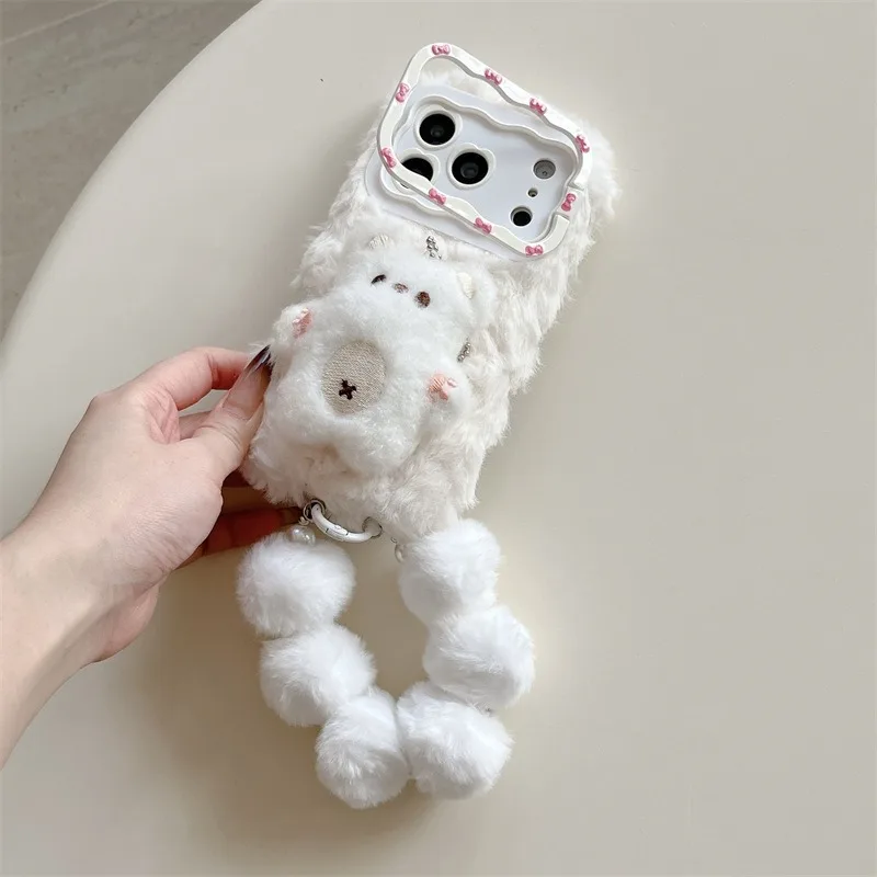 القطيفة جرو الدب الدمى مسنده قضية الهاتف آيفون 17 16 15 14 برو ماكس غطاء كامل