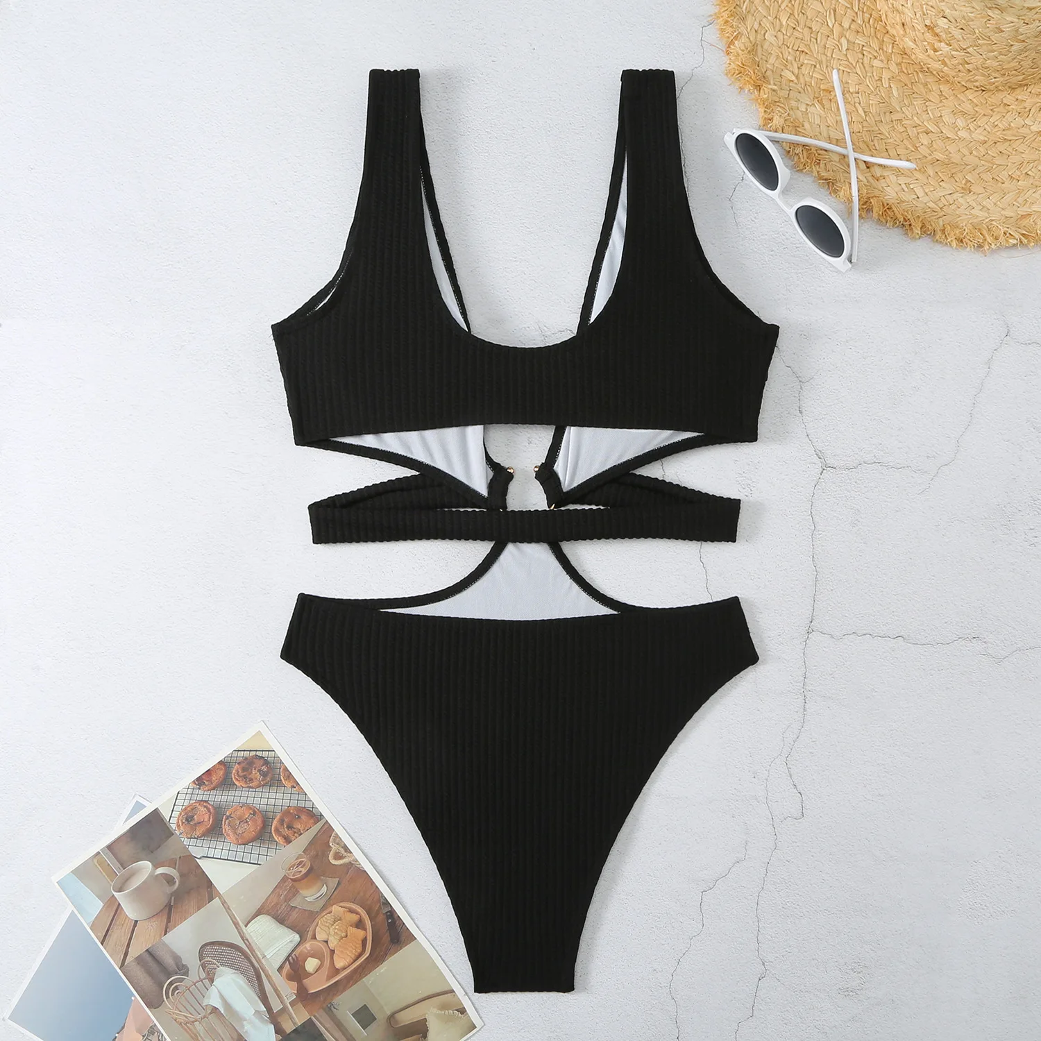 Cut Out Halter Women Swimwear One Piece Swimsuit Female High Leg Cut Monokini Bather Black Bathing Suit Swimming Pool Beach Wear