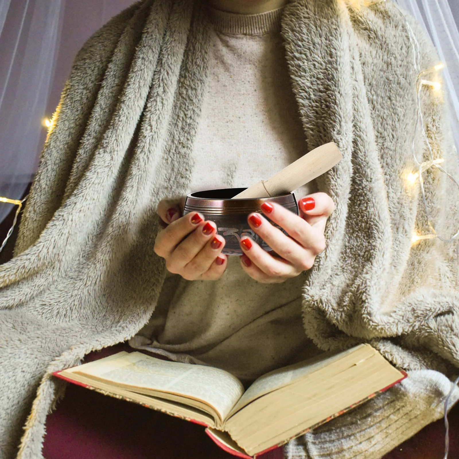 

1Set Buddha Sound Bowl Handmade Copper Meditation Singing Bowl Yoga Kit Portable Stress Relief Calming Tool