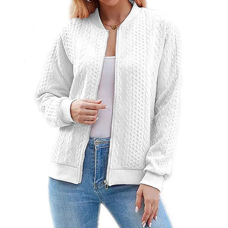 Jaqueta Feminina Mulheres Jaquetas Nova Manga Longa Jacquard Mulheres Jaqueta Gola Branco Preto Casaco Mulheres Outerwears Q3718