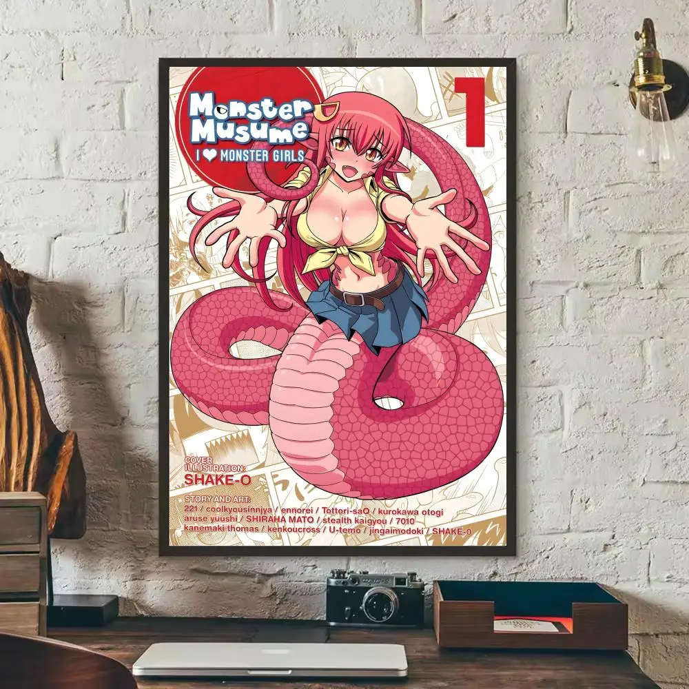 Stiker Poster Anime M-Monster Musume HD Lukisan Tahan Air Seni Dinding untuk Kamar Tidur Ruang Tamu Hadiah Dekorasi Rumah
