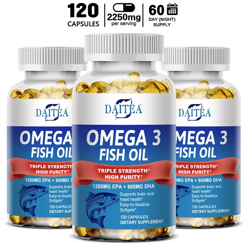 Cápsulas de aceite de pescado Daitea Omega 3 - para el sistema nervioso, la salud de la piel y el cabello, antioxidantes - Fácil de golondrina