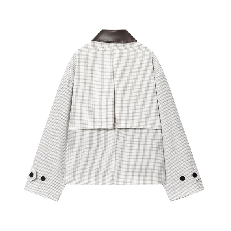 معطف المرأة 2025 الخريف نمط جديد الأبيض منقوشة طويلة الأكمام فو الجلود طوق الزخرفية سترة واقية قصيرة سترة عادية #2