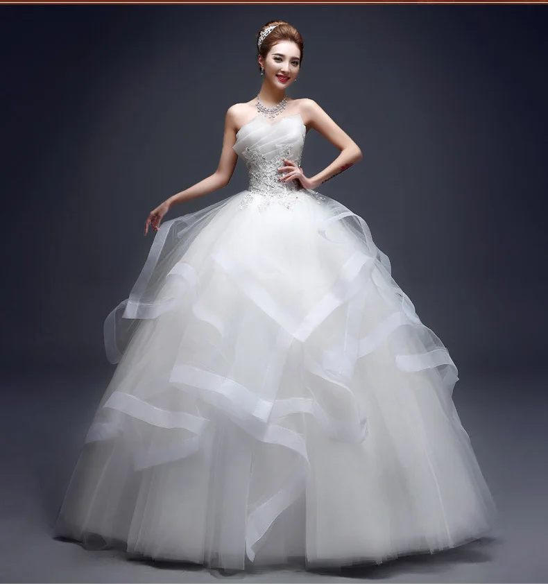 Wedding dress bride new Korean style puffy skirt strapless wedding dress slim body shape large size for pregnant women