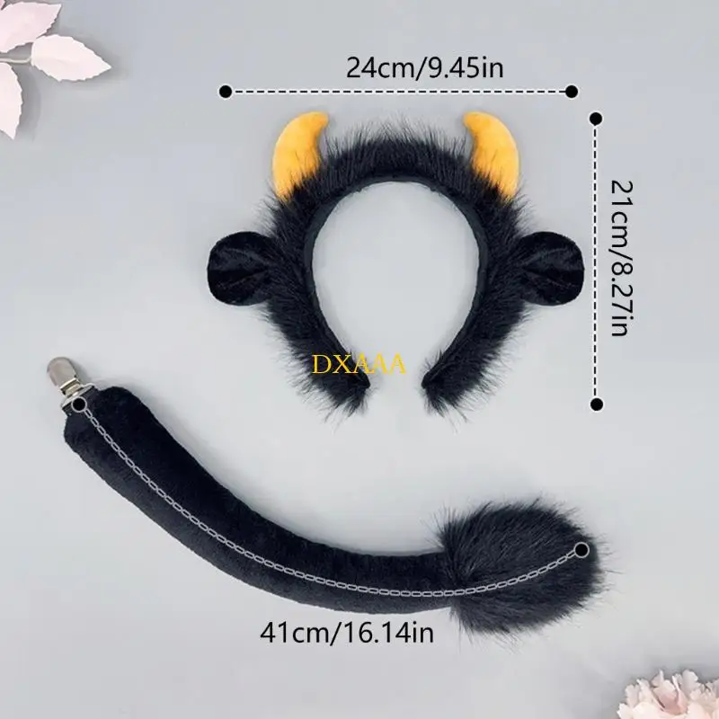 Dxaa Animal Yak Costumes Set, Yak Ears Bandband avec Yak Tail For Kids Boys Girls