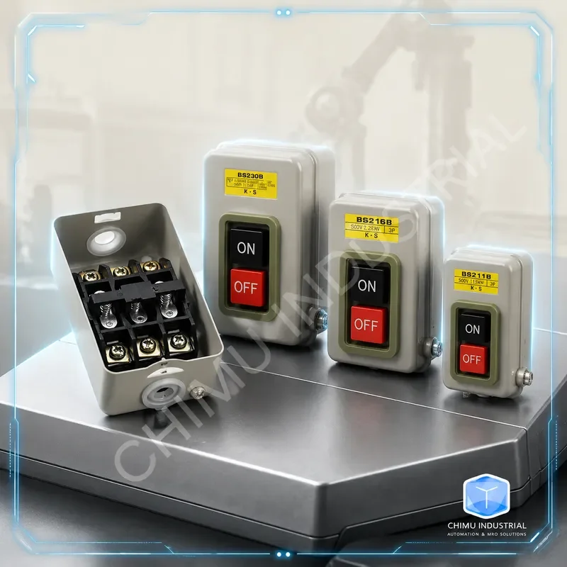 【CHIMU INDUSTRIAL】 Three Phase Iron Shell Button Switch BS211 BS216 BS230B Self Locking 1.5KW 2KW 3.7KW