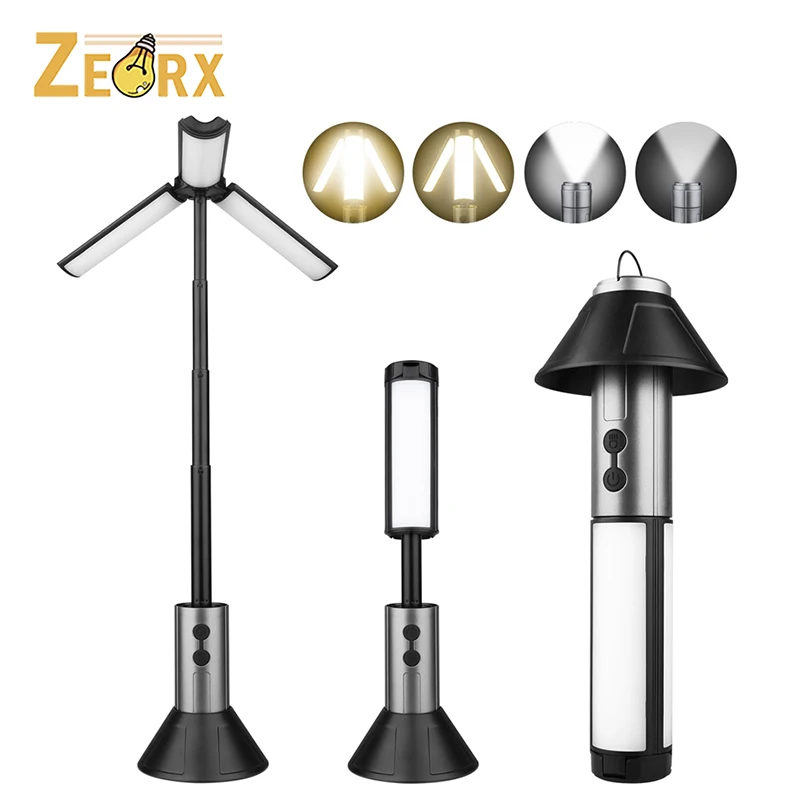 Akumulatorowa lampa kempingowa 3000mAh ze statywem, bezprzewodowa lampa robocza z 3 głowicami LED, latarka awaryjna z odłączanym statywem
