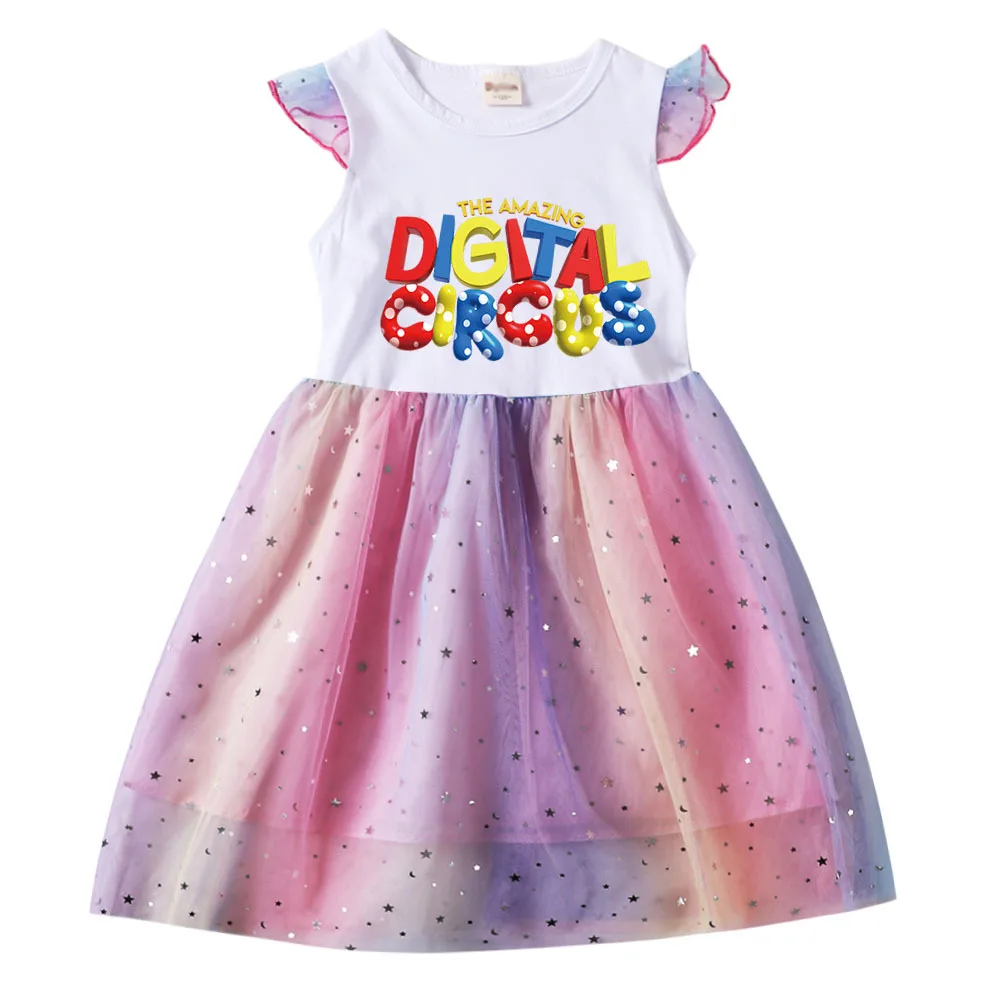 The Amazing Digital Circus Princess Dress for Girls Summer Children Clothing Kids Cartoon Mesh Vestidos Birthday Outfit 3-10 Y