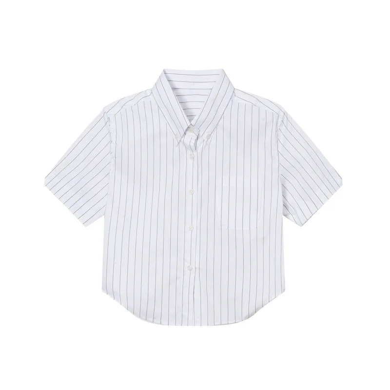 

Новая летняя женская рубашка с коротким рукавом, классическая модная повседневная универсальная короткая рубашка с вертикальными полосками, облегающая рубашка из хлопкового материала