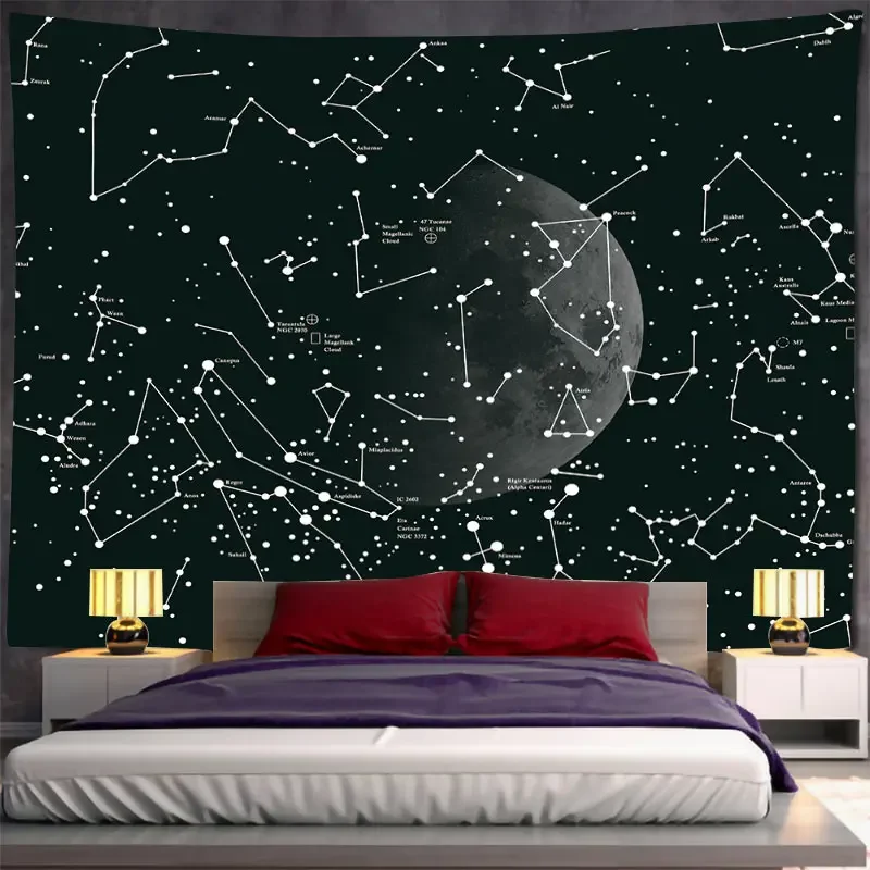 Constellation Wall Tapestry Star Map Art Moon And Zodiac Design Space Decor For Bedroom And Study Room