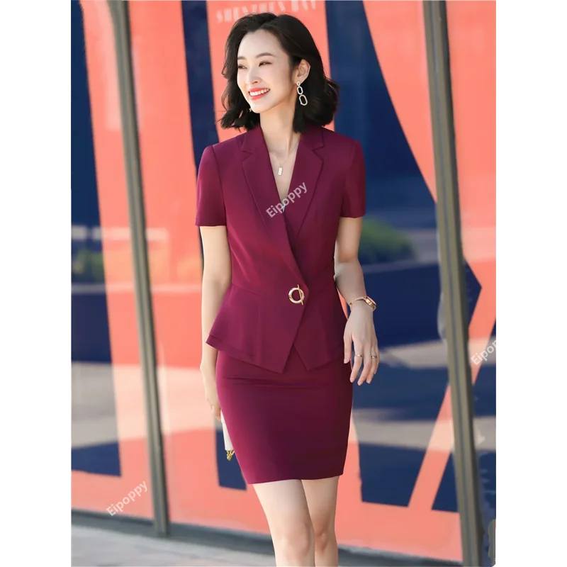 Women\'s Suit Two Piece Set 2024 New Short Sleeve Blazer and Mini Skirt Dresses Sets Office Ladies Elegant Chic Formal Short Sets