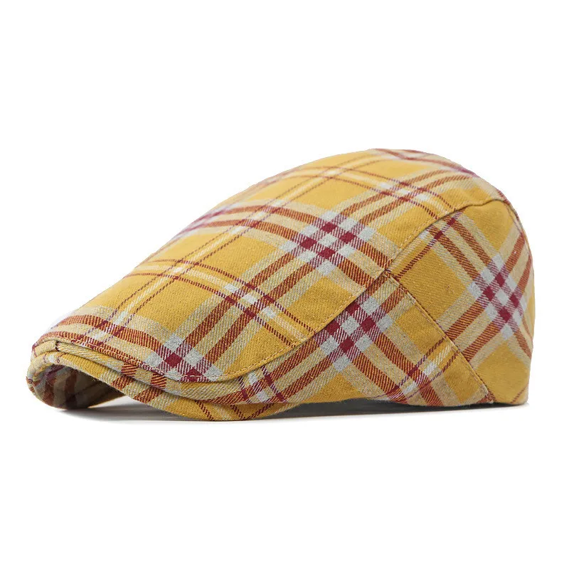 2024 Four Seasons Cotton Plaid Print Newsboy Caps Flat Peaked Cap Men and Women Painter Beret Hats 162