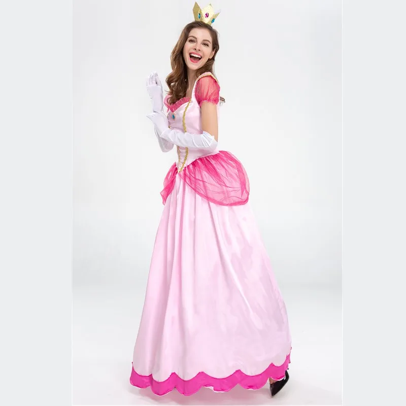 Halloween Purim Super Bro Plumber Adult Peach Princess Fancy Costume Christmas Carnival Party Alice Queen Cosplay Dress