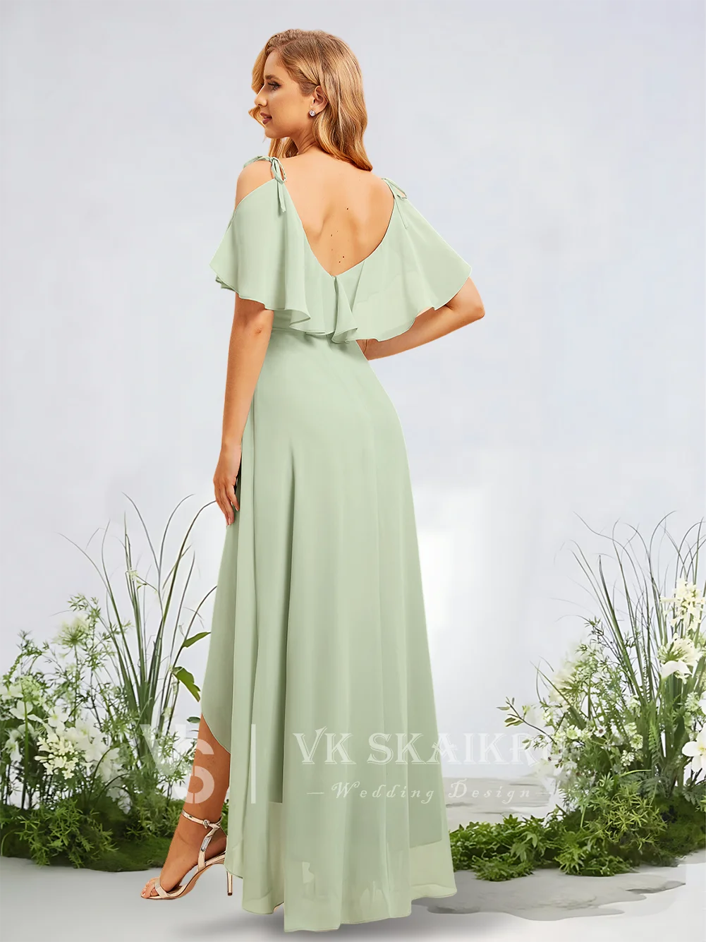 

BBA ​Lavender A-Line V-Neck Asymmetrical Chiffon Bridesmaid Dresses With Ruffle Wedding Party Guest Evening Cocktail Luxury 2025