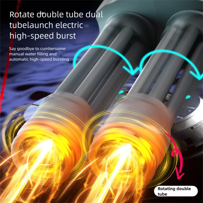 Automatic Gatling Water Gun Toy LED Double Rotating Gun Barrel Spray Large Capacity Water Pistol Blaster Pool Toy for Kids Adult