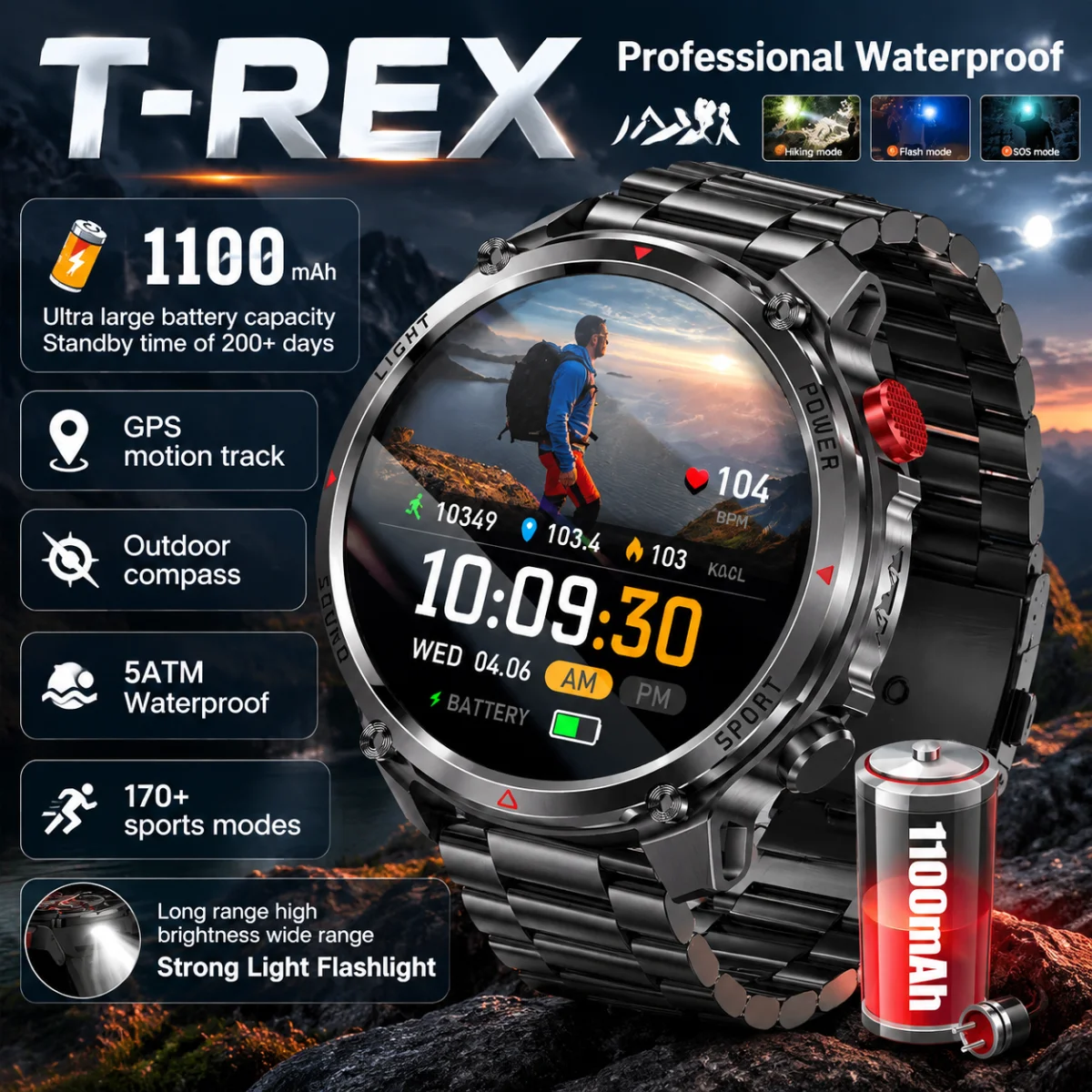 2026 New T-RX4 Ultra Outdoor Sports Smart Watch Men Compass Health Monitoring 1100mAh IP68 Waterproof Military Smartwatch Men