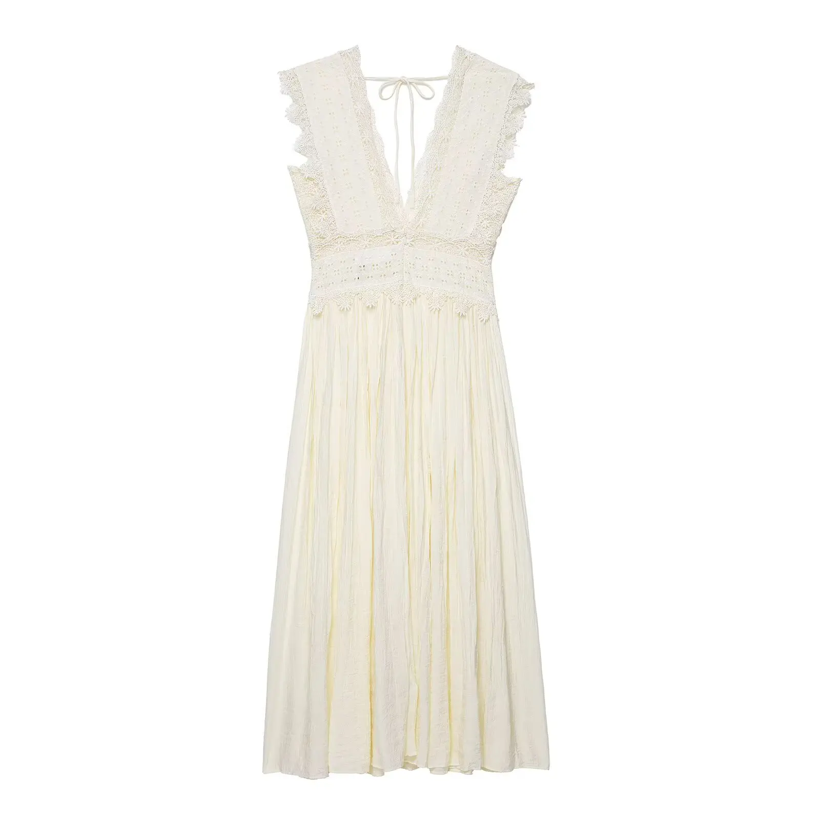 Vestido largo e de encaje con cuello en V y cinturón, vestido ter para mujer, versión H, mezcla de aodón, vestido...