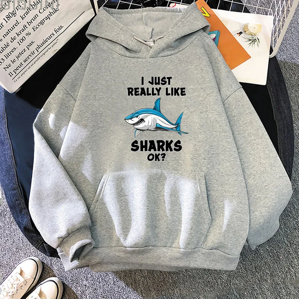 L Just Really Like Shark Sweatshirts for Men Graphic Print Hoodies Autumn/Winter Fashion Aesthetic Clothing Casual Streetwear