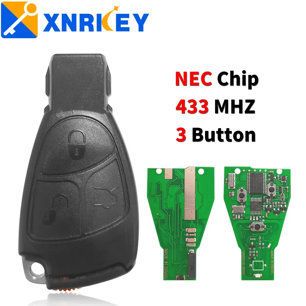 

XNRKEY 3 Buttons NEC Remote Key Fob for Mercedes Benz B C E ML S CLK CL Complte Control Key 1996-2005 433mhz