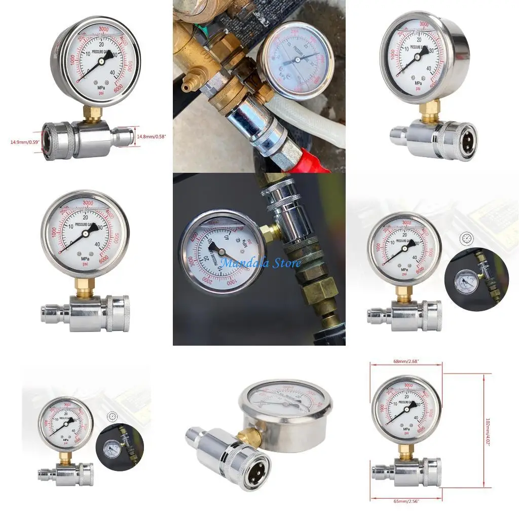 

U2JC Upgraded Pressure Washer Gauges QuickConnect Pressure Gauges Stainless Steel