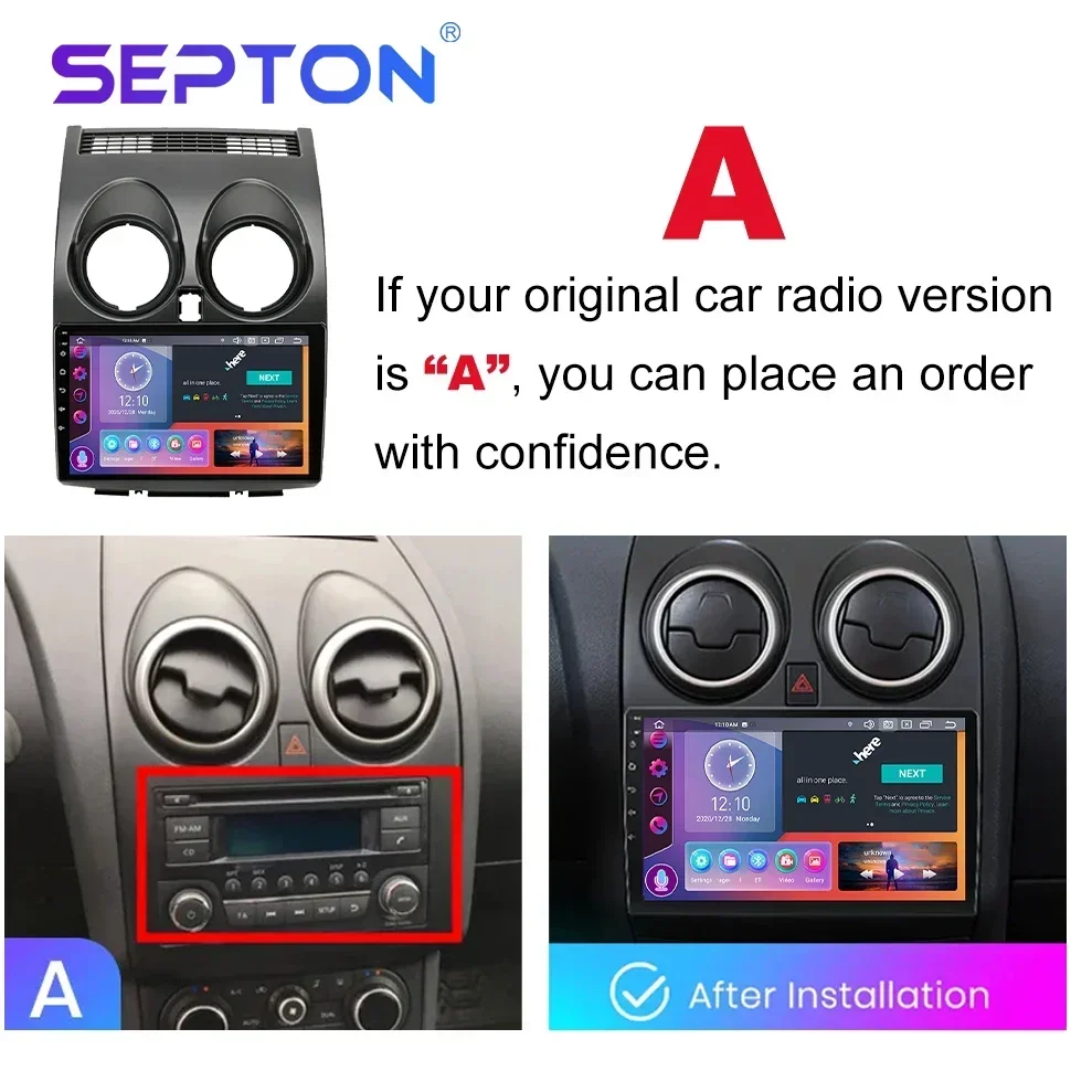 SEPTON Android Car Auto Radio Multimedia Player for Nissan Qashqai J10 2006-2013 Car Stereo Receivers Navi GPS CarPlay 8Core 4G