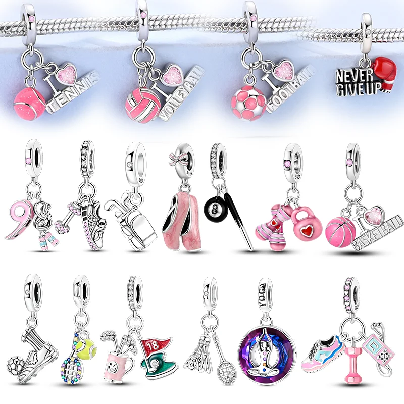 

Charms 925 Silver Original Yoga Football Basketball Tennis Beads Fit Bracelet Necklace Making Jewelry Charm Gift For Women
