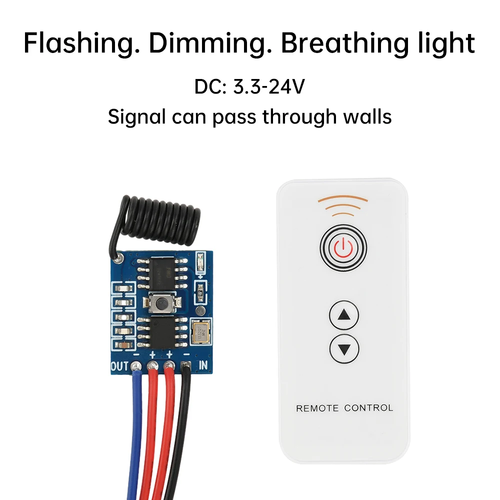 40W DC3-24V Dimming Module LED Remote Control Module Dimming/Breathing Light/Flashing Speed Control 3-Key 433MHz Controller