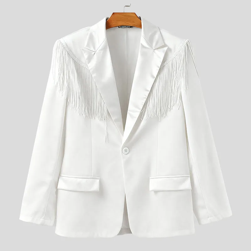 

INCERUN мужской пиджак с кисточками в стиле пэчворк с лацканами и длинным рукавом на одной пуговице, повседневный мужской костюм, уличная одежда, 2025 г., элегантные модные тонкие пальто для мужчин