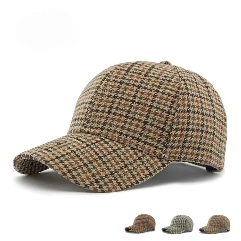 

2024 Caps Brown Houndstooth Baseball for Men Summer British Style Plaid Women Cap Brand Bone Trucker Hat Casquette Homme