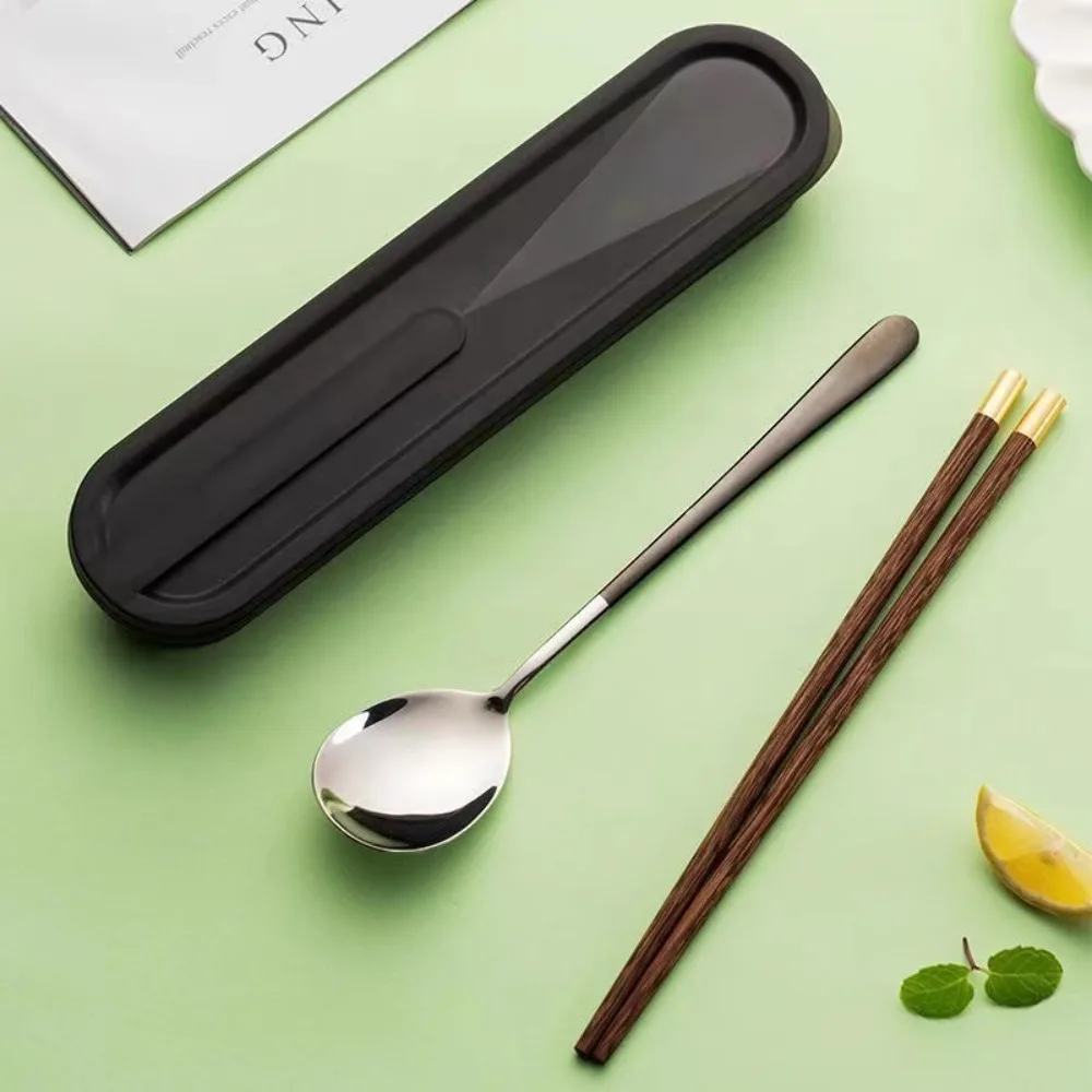 Portable tableware, wooden chopsticks and spoons set, outdoor tableware for office students, single person chopsticks and spoons