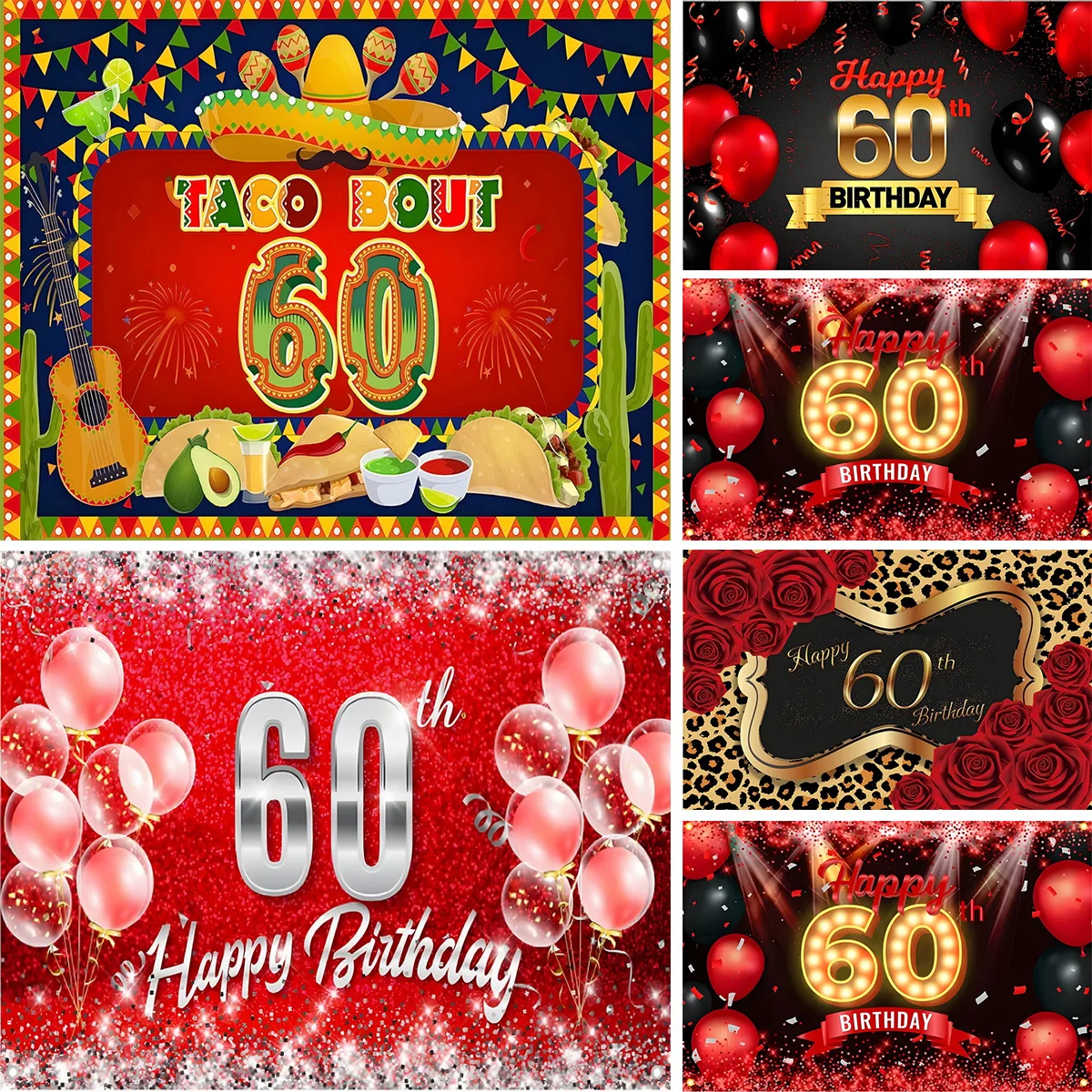 Happy 60th Birthday Backdrop Party Table Banner Pink Rose Gold Flowers for Woman 60 Years Old Sixty Bday Background High Heels