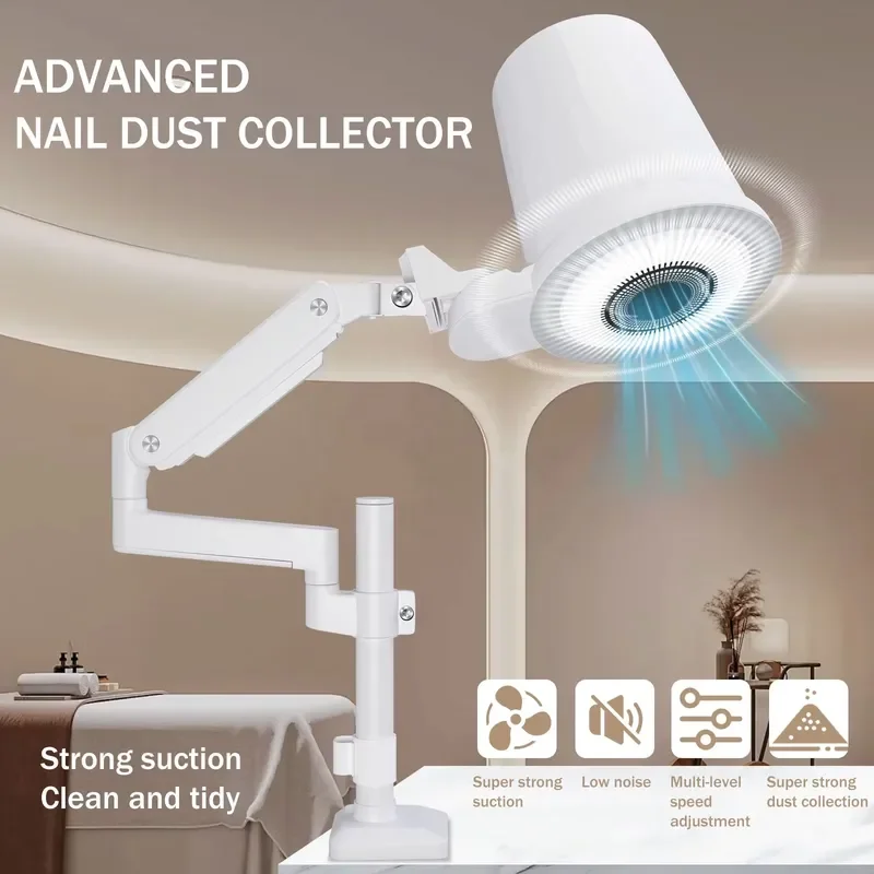 Professional Nail Dust Collector Vacuum Cleaner Adjustable Angle Low Noise Suction Manicure Table Device For Salon Home Use