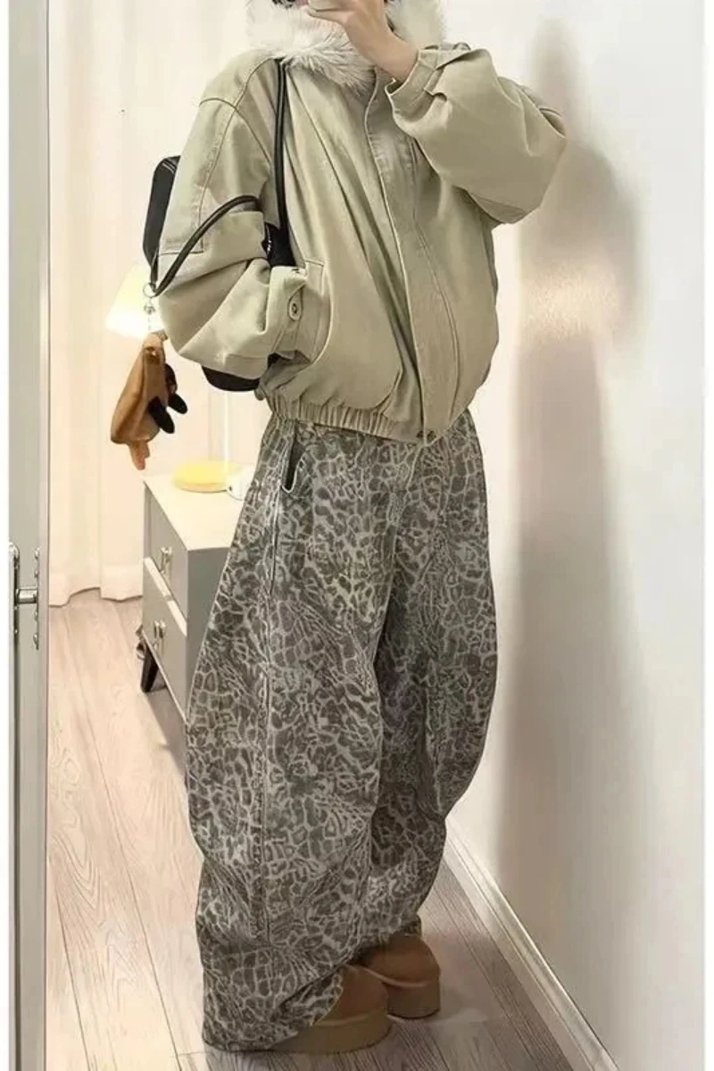 

Womens Jeans Y2k Jeans Design Print Winter New Loose Fit Wide Leg Flare Trousers Comfort Stretch High Waist Casual Fashion