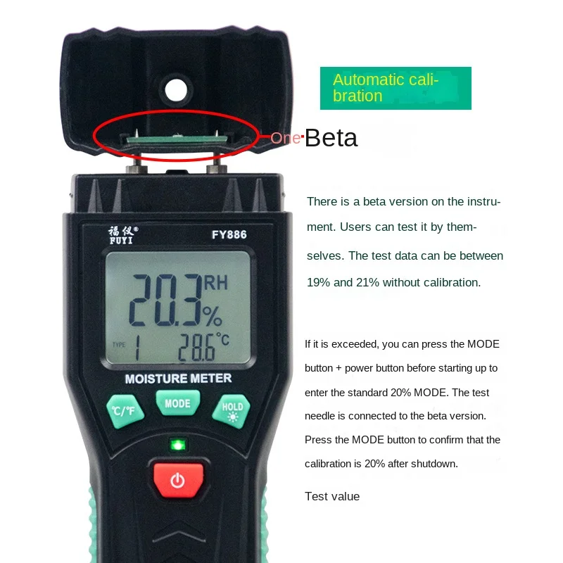 Imagem -02 - Umidade Medidor Pino tipo Configuração Material de Madeira Cimento Argamassa Tijolo Drywall Tapete Backlight Tester Higrômetro Temperatura Fy886