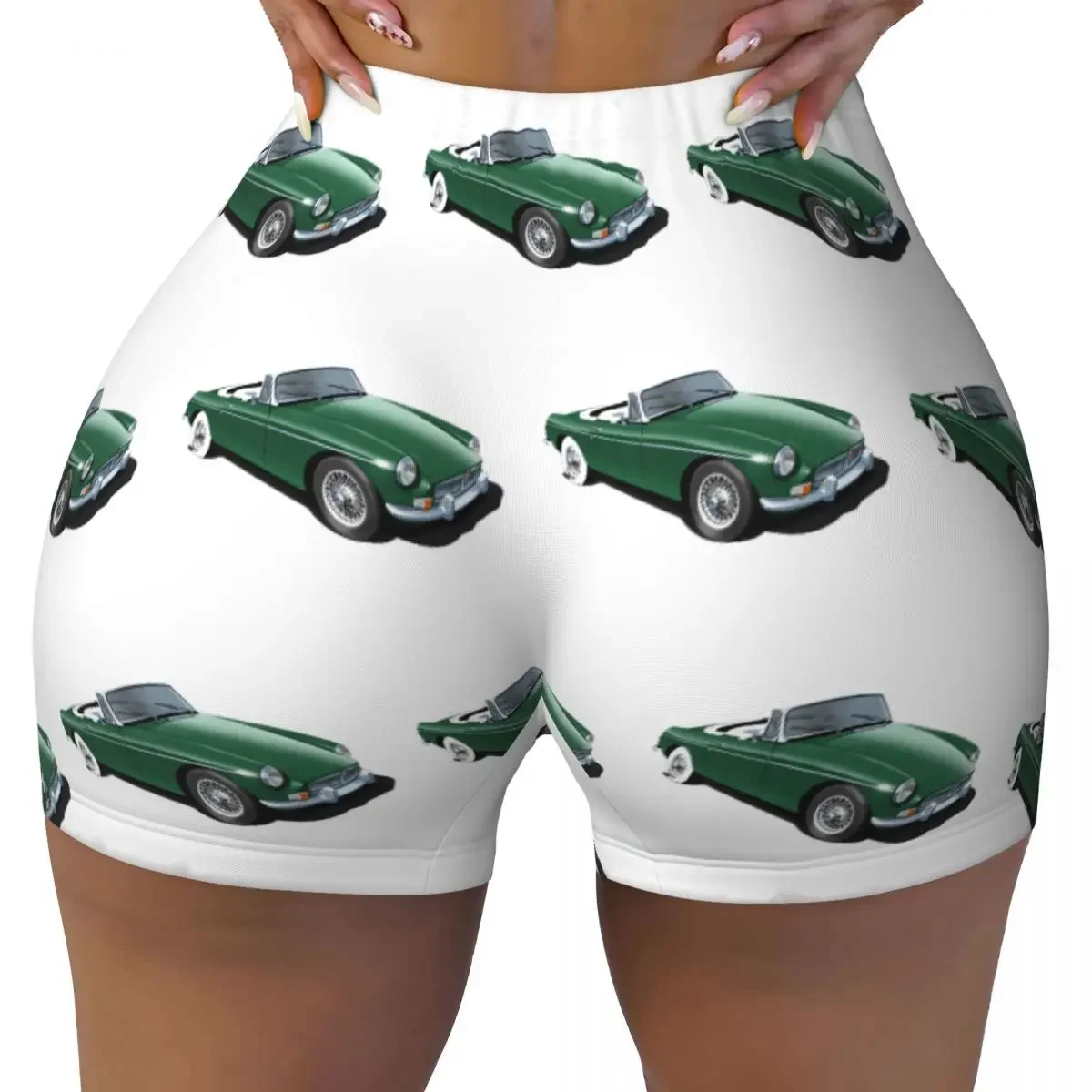 Custom MGB Roadster In British Racing Green Women Gym Workout Running Shorts Athletic Volleyball Biker Yoga Shorts