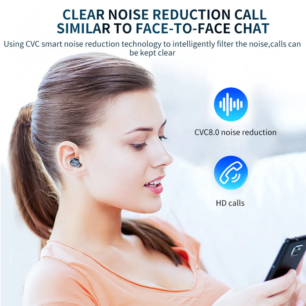 

Waterproof Earbuds Hifi Control Noise Reduction Portable Charging LED Display Black Wireless Headphones