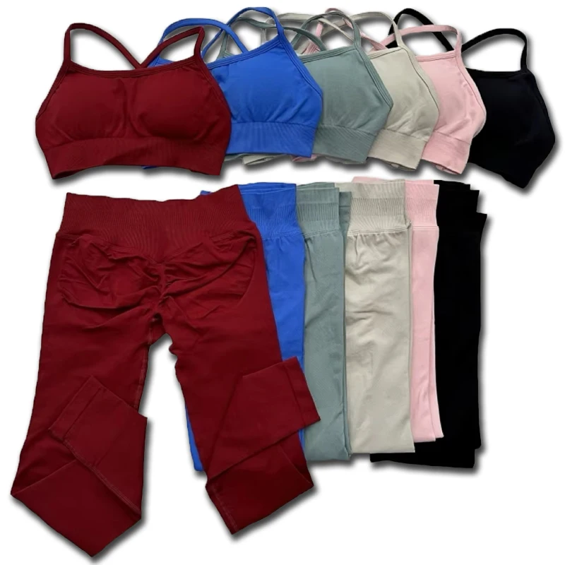 2 قطعة تأثير اليوغا الرياضة الصدرية الرياضة مجموعة المرأة سلس مثير عارية الذراعين الرسن الأعلى رياضة السراويل اللياقة البدنية الرياضة الأرداف رفع بنطلون #1