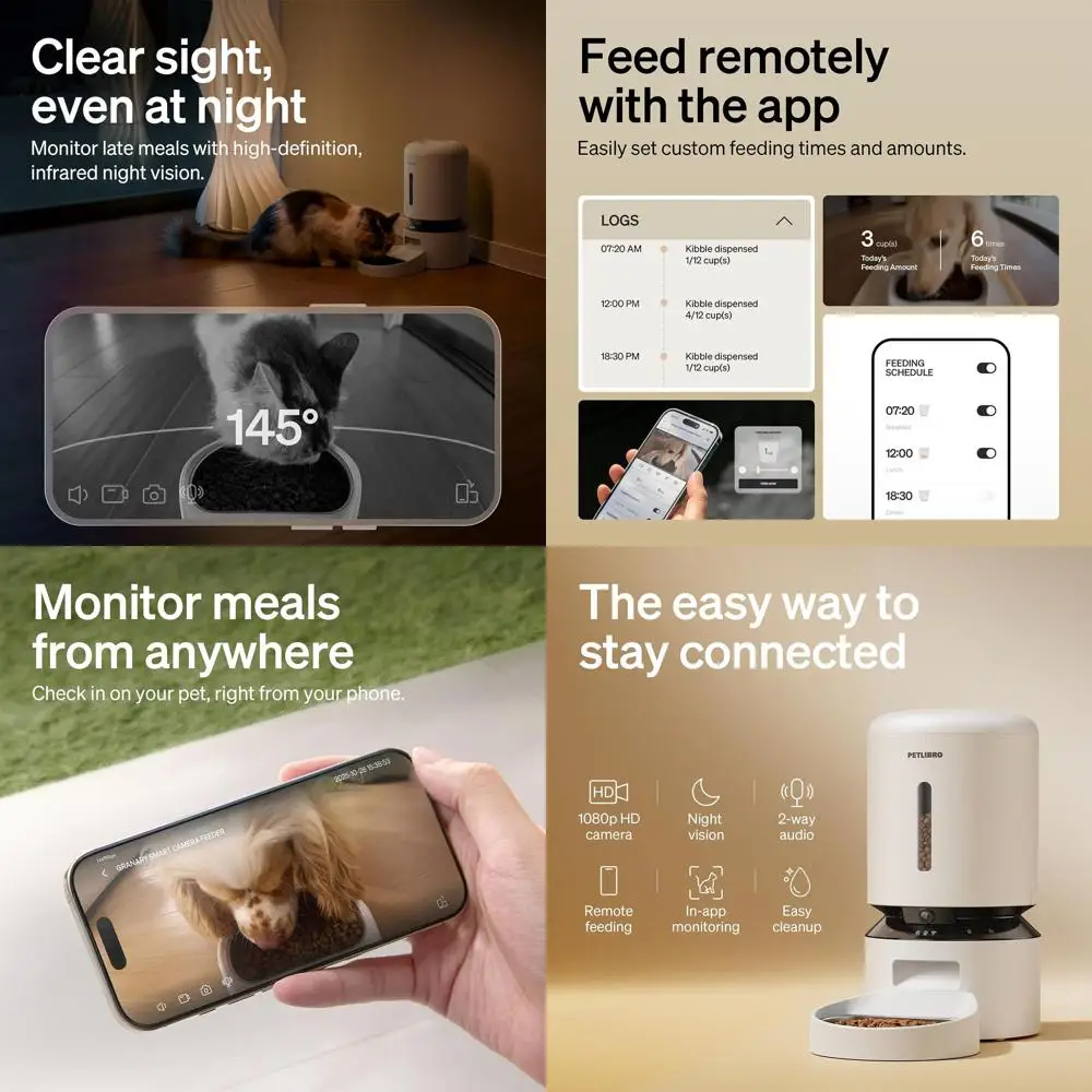 

Автоматическая кормушка для кошек с камерой, HD-видео 1080P с ночным видением, кормушка для домашних животных 5G WiFi с двусторонней аудиосвязью, снижение нескольких продуктов питания и засорения