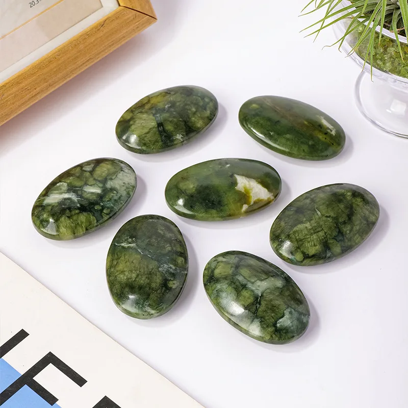 Natural Green Jasper Palm Stone, Serpentine Oval-Shaped Crystals Pocket Stone, Home Decor, Mineral Specimen, Holiday Gifts