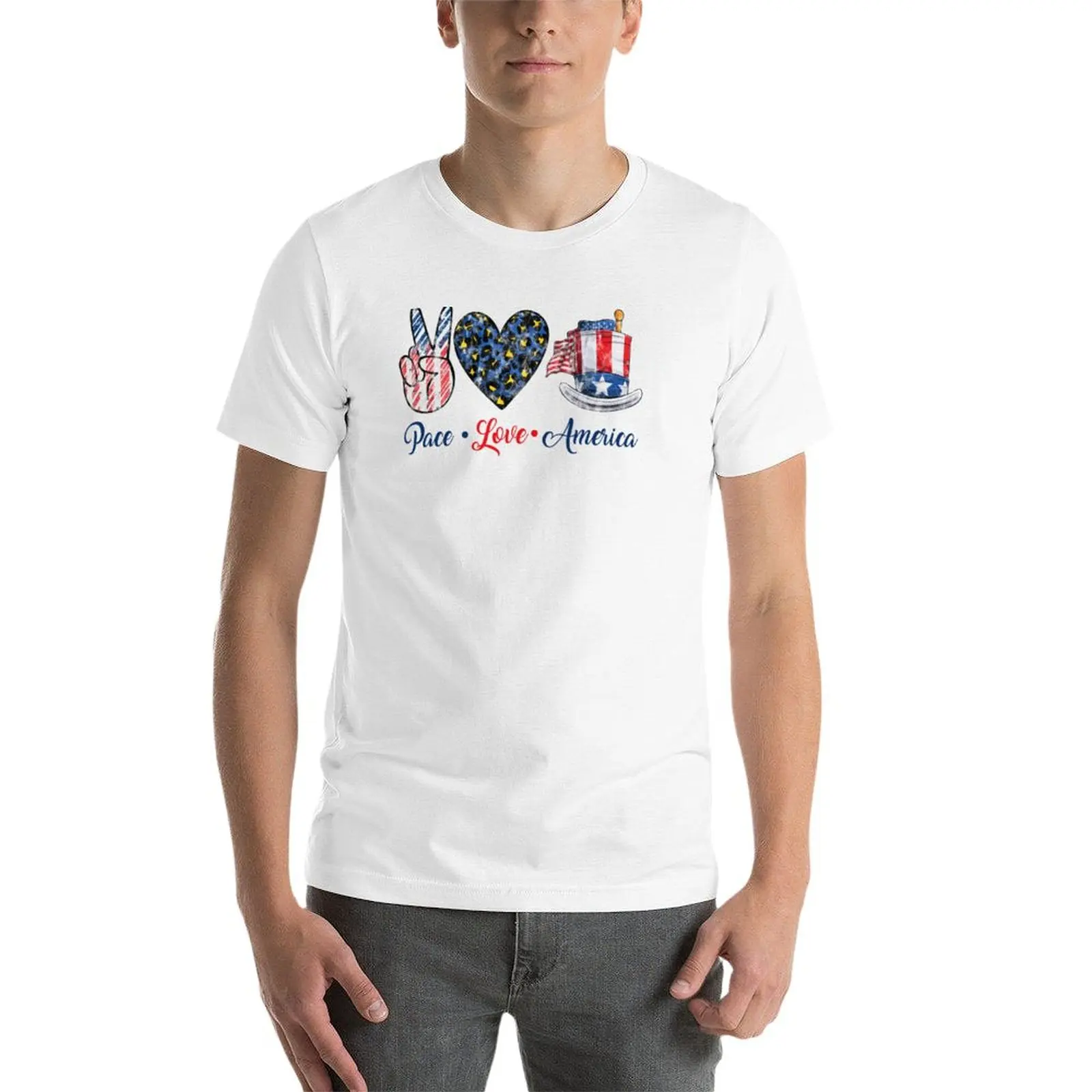 New Peace Love America - 4th of July T-Shirt cat shirts anime shirts graphic tees workout shirts for men