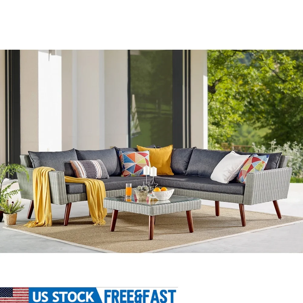 

Современный всепогодный плетеный уличный журнальный столик квадратного дизайна со столешницей из закаленного стекла, прочная стильная мебель для патио