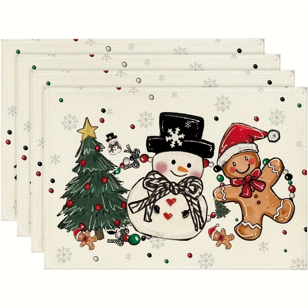 4/6/8pc Christmas Red Candy Cane Holly Linen Placemats Bold Holiday Kitchen Dining Table Decor Must Have For Merry Christmas