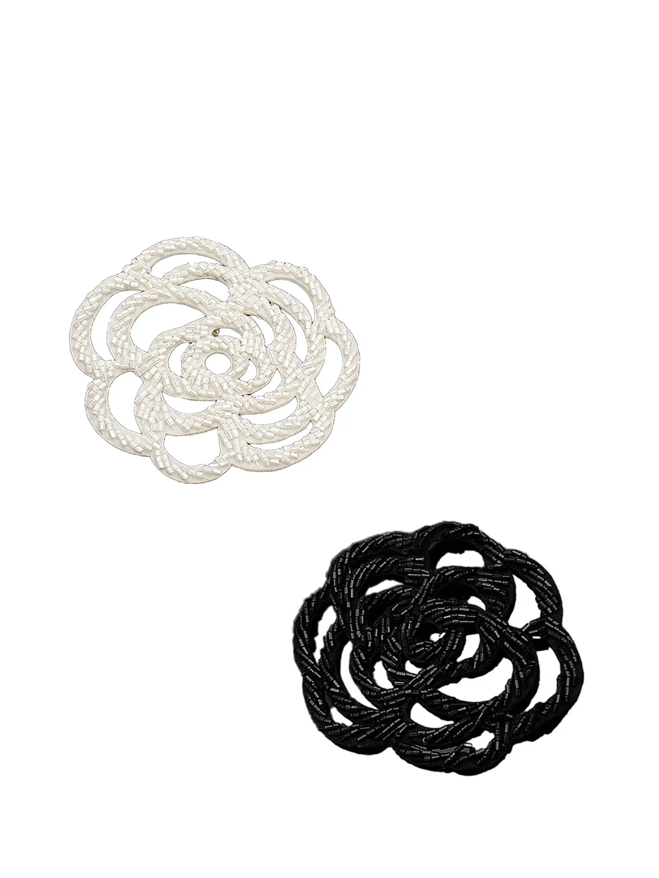 1 Piece Sew On Handmade Embroidery Beaded Large Camellia Stickers Black Cloth Stickers Clothing DIY Accessories Bag Decoration