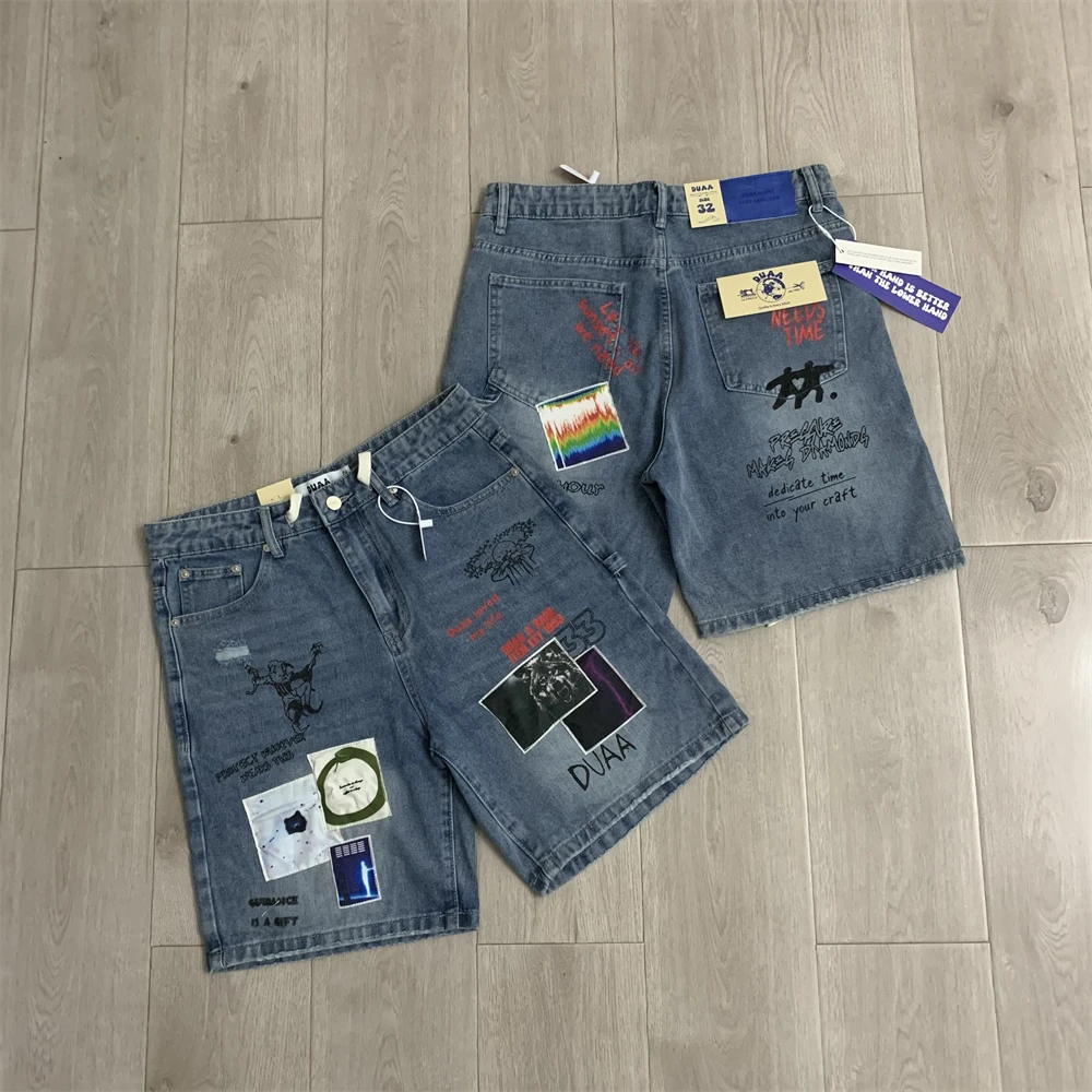 Washed DUAA Teleport Blue Denim Workwear Shorts Men Women Casual Shorts