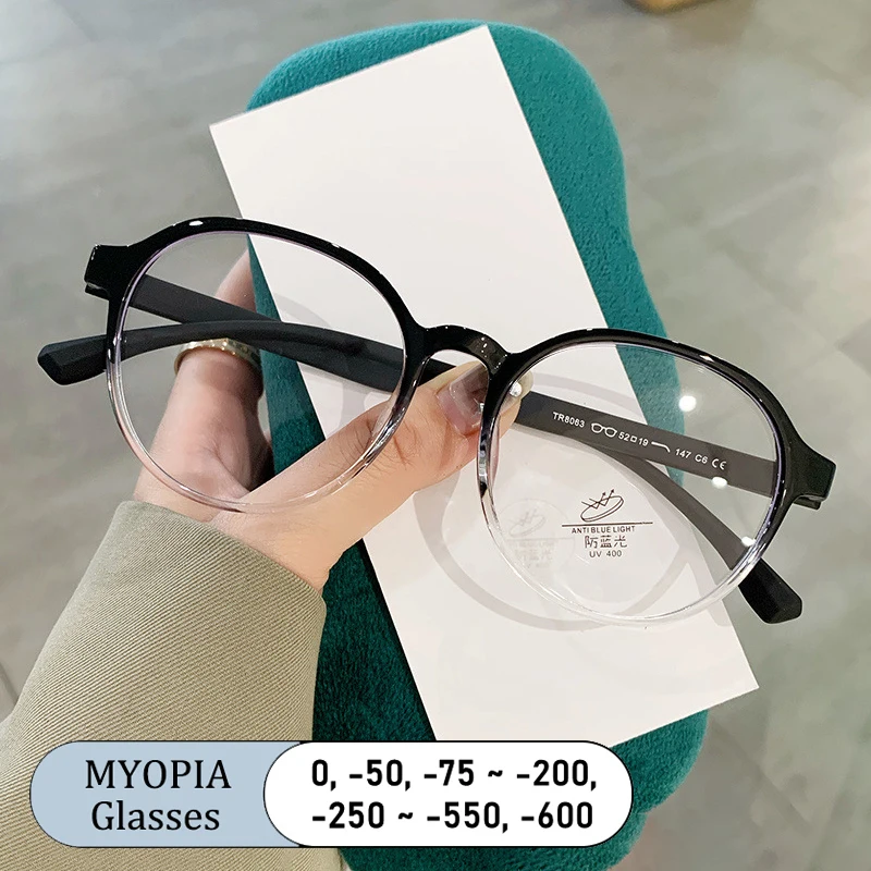 

Brand Design Optical Women Prescription Spectacle TR90 Round Frame Blue Light Short sight Glasses Photochromic Custom Eyeglasses