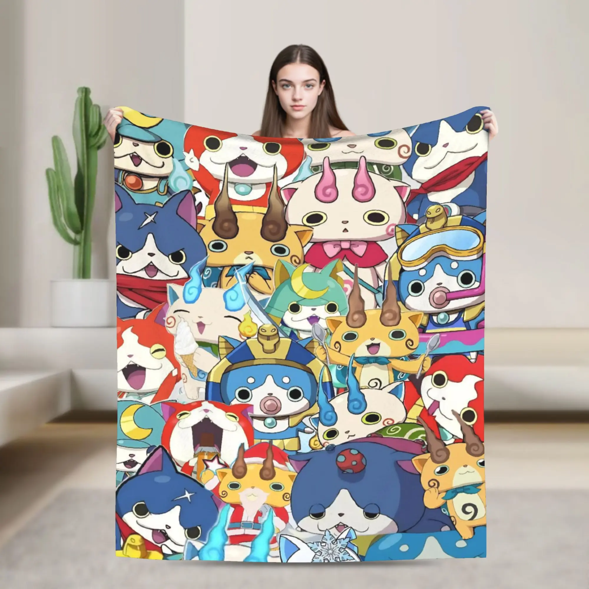 Yokai Watch Game Fleece Throw Blankets Hovernyan Jibanyan Blanket for Bed Car Ultra-Soft Bed Rug